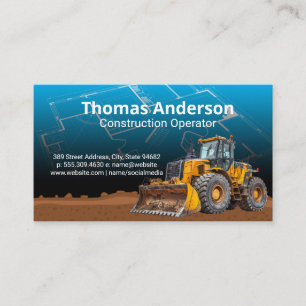 Tarjeta De Visita Bulldozer   Impresiones azules de construcción   I