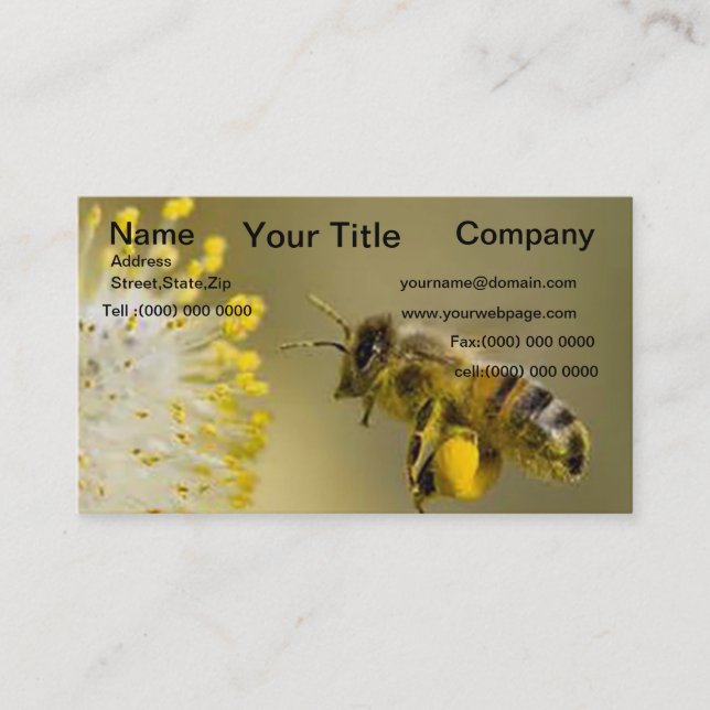 Tarjeta De Visita Bumble Bee Yellow Flower Business (Anverso)