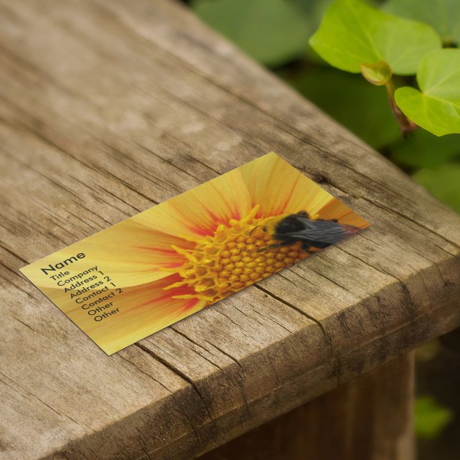 Tarjeta De Visita Bumblebee en floral de Dahlia amarilla (In Situ)