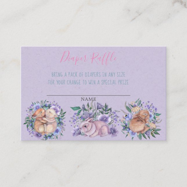 Tarjeta De Visita Bunnies dibujados a mano Purple Diaper Raffle (Anverso)