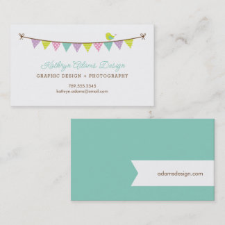Tarjeta De Visita Bunting con motivos de colores pasteles y pájaro b