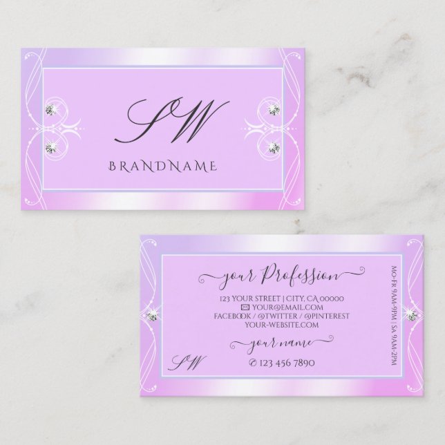 Tarjeta De Visita Buque azul rosado Pastel Diamantes Monograma Ornat (Anverso / Reverso)