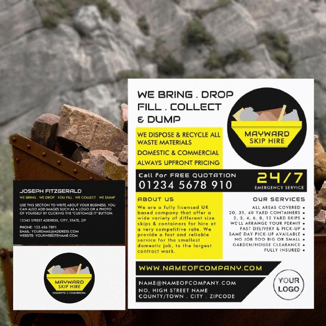 Tarjeta De Visita Buque de Rubbish Amarillo, compañía Skip/Dumpster (Subido por el creador)