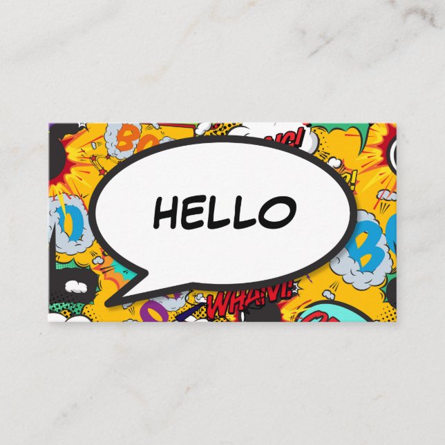 Tarjeta De Visita Burbuja de texto de cómic divertido moderno HOLA (Anverso)
