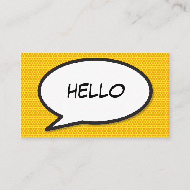 Tarjeta De Visita Burbuja de texto divertida HELLO Libro de cómic re (Anverso)