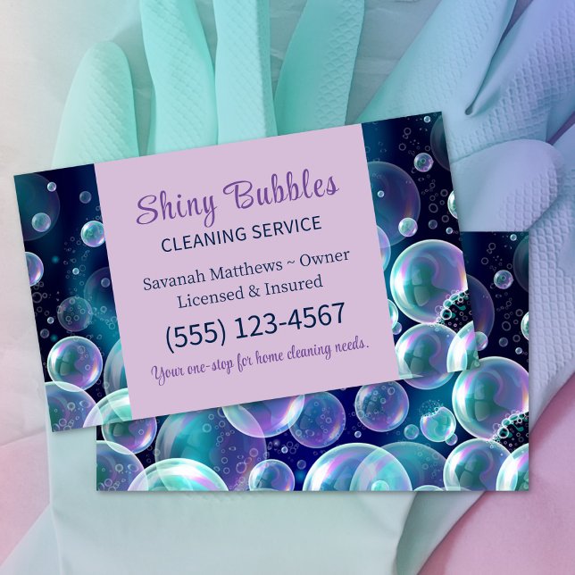 Tarjeta De Visita Burbujas azules Diseño Casa Servicio de Limpieza C (Subido por el creador)