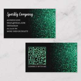 Tarjeta De Visita Burbujas verde esmeralda negro elegante código QR