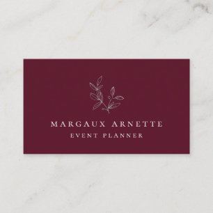 Tarjeta De Visita Burdeos botánico de plata elegante del logotipo