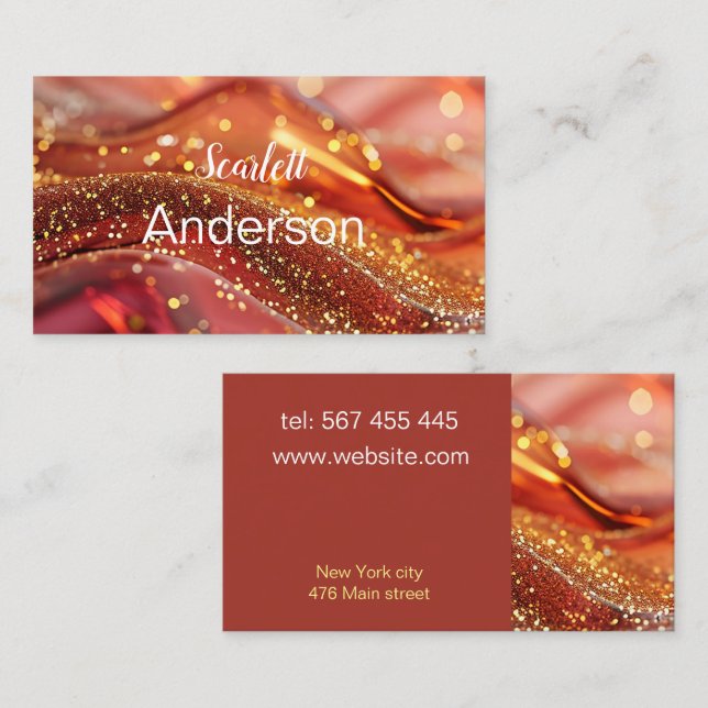 Tarjeta De Visita burdeos de mármol líquido con oro, abstracto \ (Anverso / Reverso)