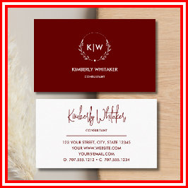 Tarjeta De Visita Burdeos y blanco | Monograma de Iniciales Modernas