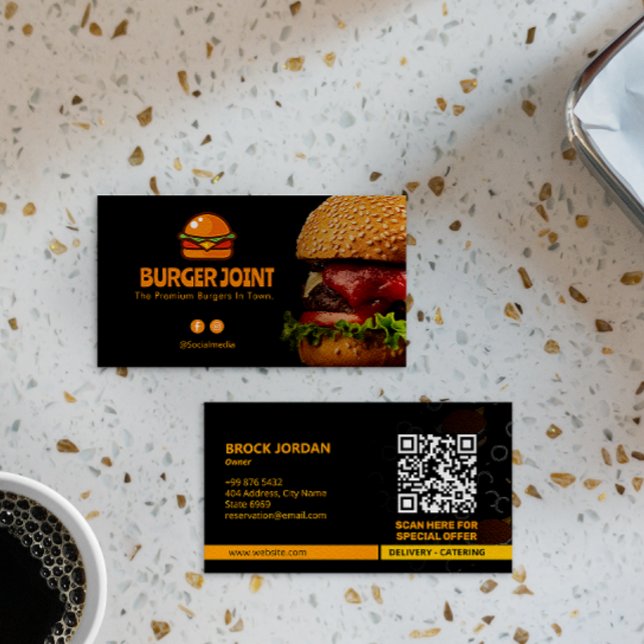 Tarjeta De Visita Burger Restaurant Business | Oscuro minimalista (Subido por el creador)