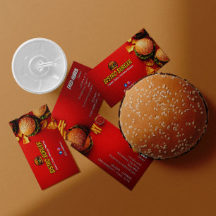 Tarjeta De Visita Burger Restaurant Business Rojo negro minimalist