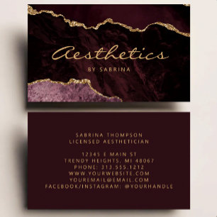 Tarjeta De Visita Burgundy Agata Oro Glitter Lujo Aesthetician