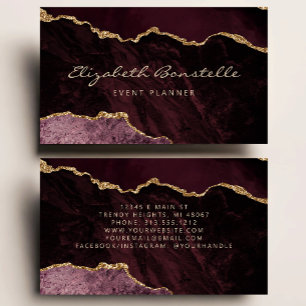 Tarjeta De Visita Burgundy Agate Dorado Glitter Lujo