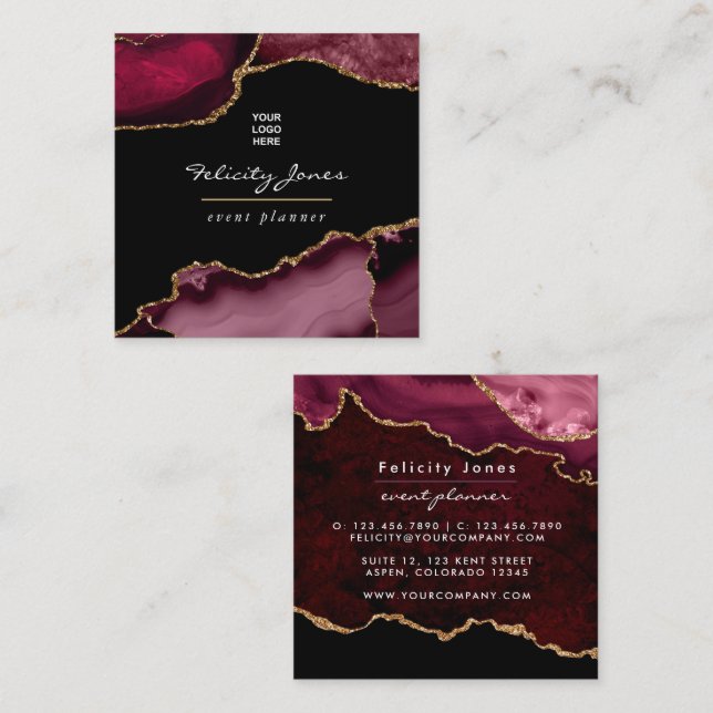 Tarjeta de visita Burgundy and Gold Geode Agate St (Anverso / Reverso)