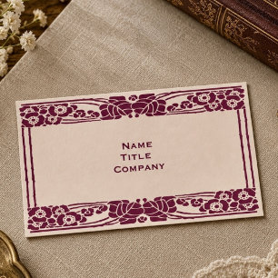 Tarjeta De Visita Burgundy Art Nouveau Floral
