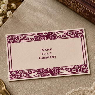 Tarjeta De Visita Burgundy Art Nouveau Floral