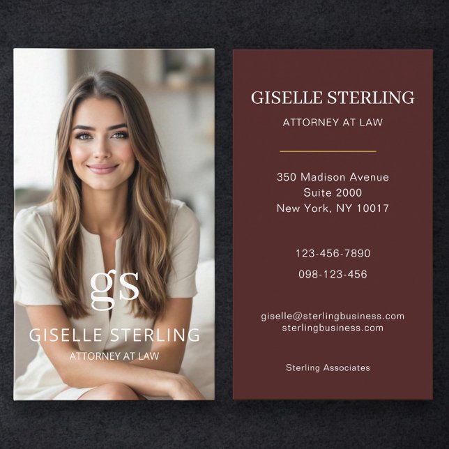 Tarjeta De Visita Burgundy Attorney at Law Photo Professional  (Subido por el creador)