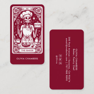 Tarjeta De Visita Burgundy Baker Tarot Skeleton Pastry Chef