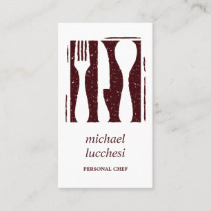 Tarjeta De Visita Burgundy Cutlery   Restaurante Chef Catery Bakery