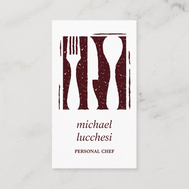 Tarjeta De Visita Burgundy Cutlery | Restaurante Chef Catery Bakery (Anverso)