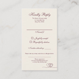 Tarjeta De Visita Burgundy Elegant Calligraphy Wedding RSVP Card