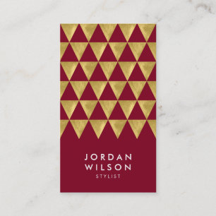 Tarjeta De Visita Burgundy Faux Gold Triangle vertical moderna