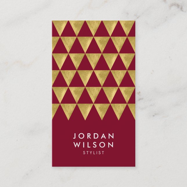 Tarjeta De Visita Burgundy Faux Gold Triangle vertical moderna (Anverso)
