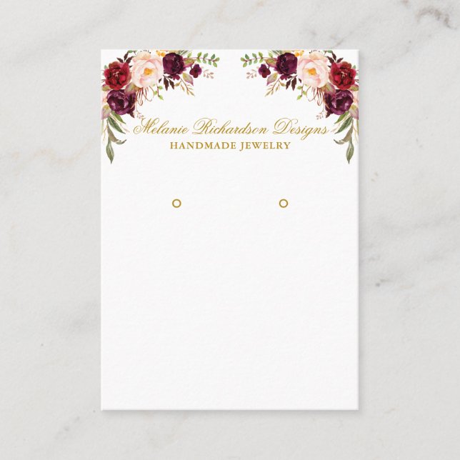 Tarjeta De Visita Burgundy Floral Earl Display Gold (Anverso)