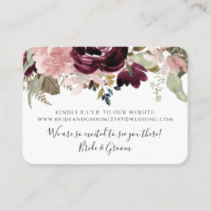 Tarjeta De Visita Burgundy Floral Elegante Boda de follaje rosa y tu