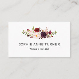 Tarjeta De Visita Burgundy Flowers Profesional Makeup Hair Style