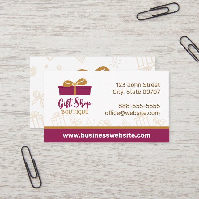 Tarjeta De Visita Burgundy Gift Shop Boutique Present Business Card (Anverso/Reverso In Situ)