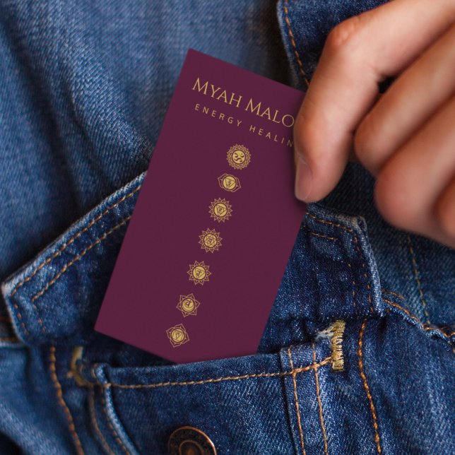 Tarjeta De Visita burgundy & Gold Chakra Energy Healer (Subido por el creador)