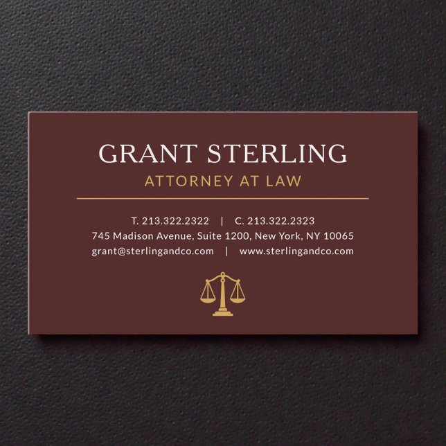 Tarjeta De Visita Burgundy Gold Lawyer Attorney at Law Luxury (Subido por el creador)