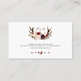 Tarjeta De Visita Burgundy Marsala Floral Antlers Boda