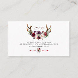 Tarjeta De Visita Burgundy Marsala Floral Antlers Boda