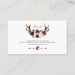 Tarjeta De Visita Burgundy Marsala Floral Antlers Boda