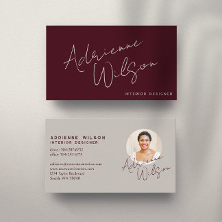 Tarjeta De Visita Burgundy Modern Elegant Signature Minimalist Photo