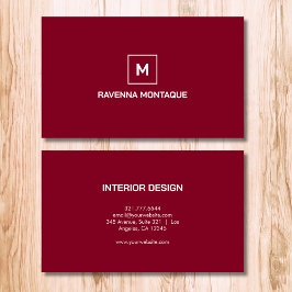 Tarjeta De Visita Burgundy Modern Elegant Simple Monogram Name