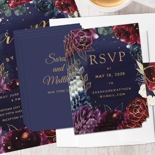 Tarjeta De Visita Burgundy Navy Wedding Online RSVP Card