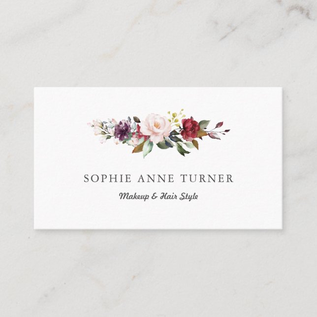 Tarjeta De Visita Burgundy Pink Floral Profesional Makeup Artista (Anverso)