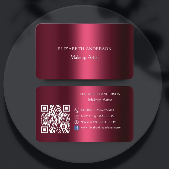 Tarjeta De Visita Burgundy Qr codificó medios sociales Facebook (Subido por el creador)