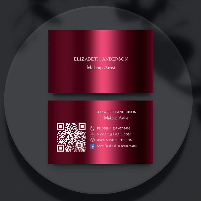 Tarjeta De Visita Burgundy Qr codificó medios sociales Facebook (Subido por el creador)