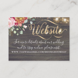 Tarjeta De Visita Burgundy Red Flores y el sitio web de la boda de l