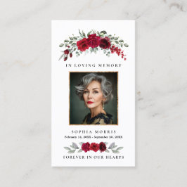 Tarjeta De Visita Burgundy Red Roses Funeral Prayer Card