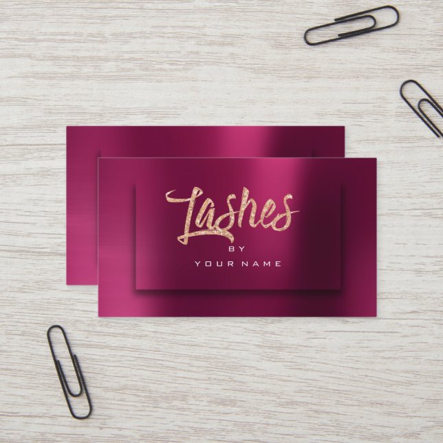 Tarjeta De Visita Burgundy RoseGold Typograph Metálico Makeup Lashes (Anverso/Reverso In Situ)