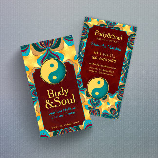 Tarjeta De Visita Burgundy Turquesa Yin Yang Boho Holístico Mandala