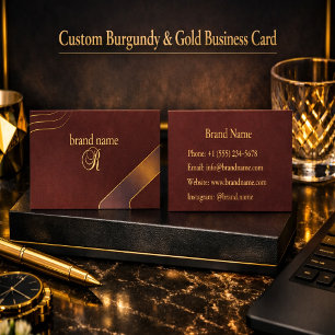Tarjeta De Visita Burgundy y Oro Personalizados
