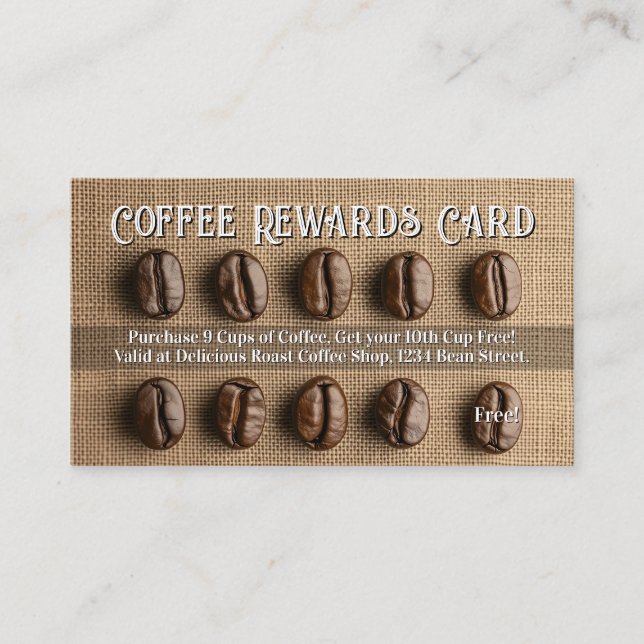 Tarjeta De Visita Burlap Bean Coffee Shop Rewards Loyalty Punch Card (Anverso)