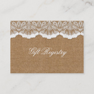 Tarjeta De Visita Burlap de Moda rústica y boda de campo de encaje